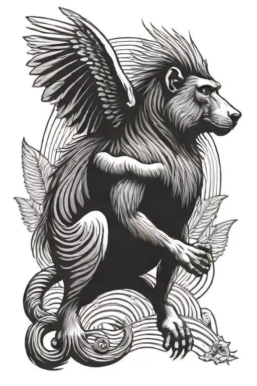 Baboon sitting on zebra unicorn with wings tattoo design idea