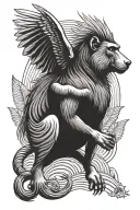 Baboon sitting on zebra unicorn with wings tattoo design idea