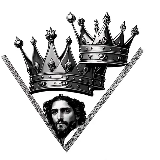3 crowns in triangle formation, one large female crown one large male crown and a small male crown tattoo design idea