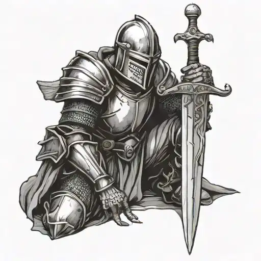 knight kneeling holding a sword tattoo design idea