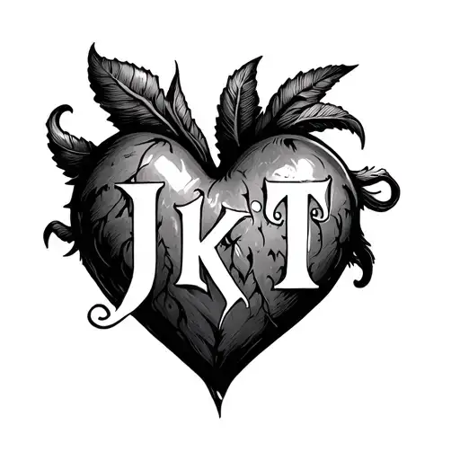 Masculine Heart with Letters J K T tattoo design idea