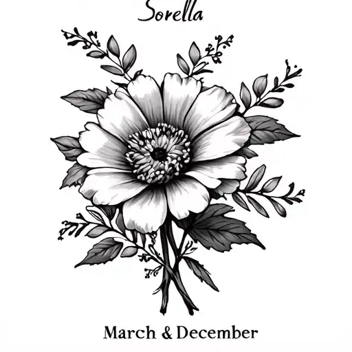 "Sorella" March And December Birth Flower together tattoo design idea