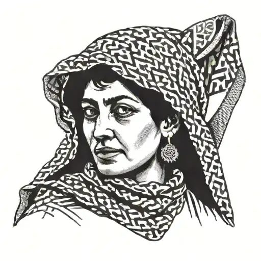 face of a Palestinian woman wearing a keffiyeh tattoo design idea