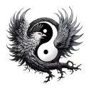 phoenix,yingyang,tree of life intertwined tattoo design idea