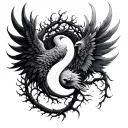 phoenix,yingyang,tree of life intertwined tattoo design idea