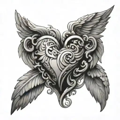 heart wings horns tattoo design idea