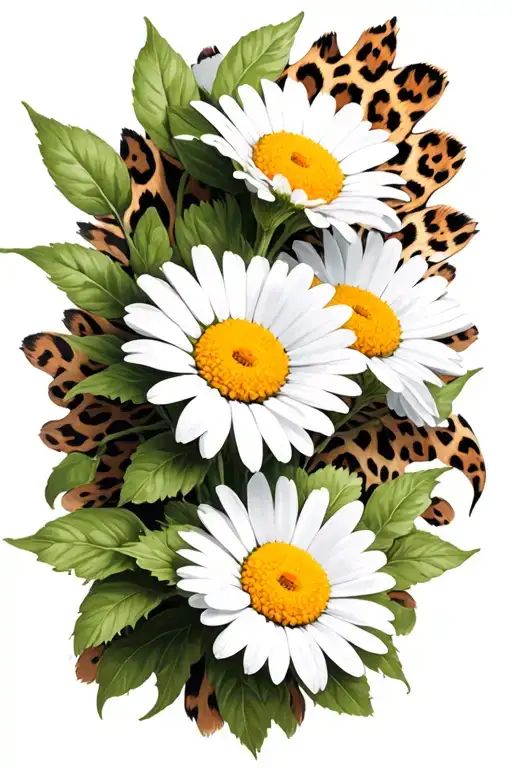 three daisy flowers surrounded by leopard print tattoo design idea