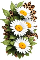 three daisy flowers surrounded by leopard print tattoo design idea