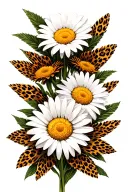 three daisy flowers surrounded by leopard print tattoo design idea