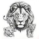 male lion roaring with 3 lion cubs face only tattoo design idea