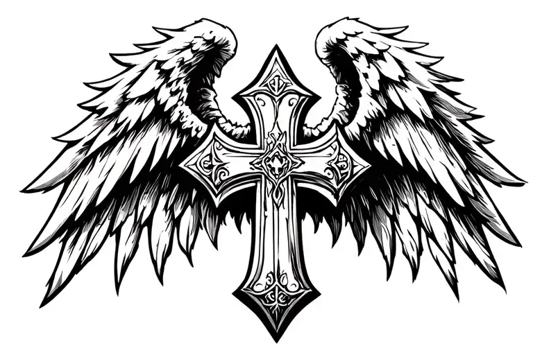 crusade knight angel cross tattoo design idea