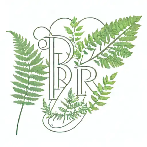 Three letter R's overlapping each other with ferns underlining them tattoo design idea