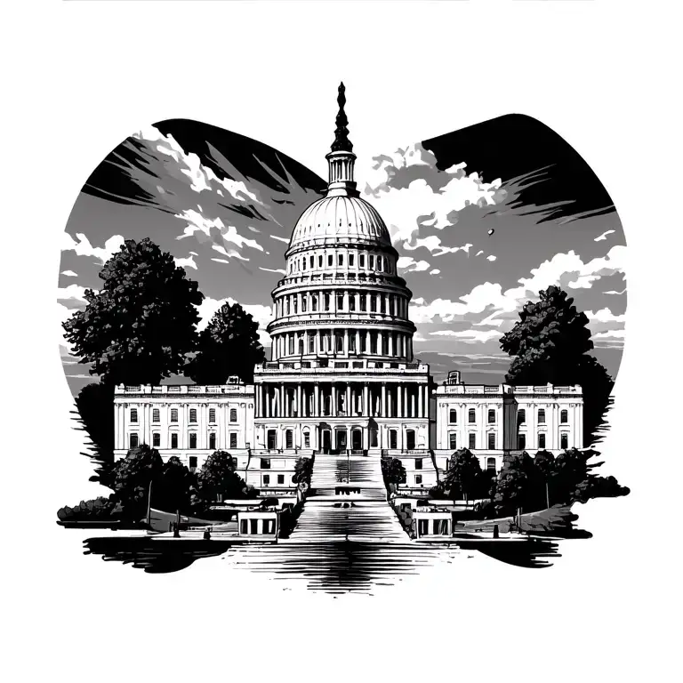 Capital building, nature scene, city scene tattoo design idea
