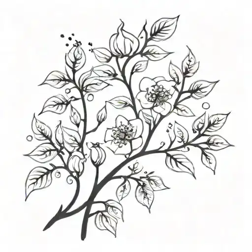 Rose hip and stars willow branches tattoo design idea