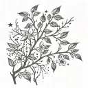 Rose hip and stars willow branches tattoo design idea