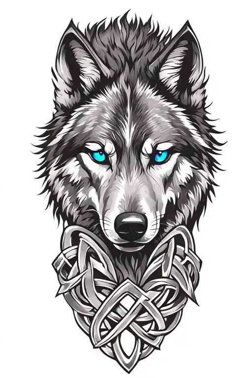 wolf with blue eyes on armor tattoo design featuring Celtic trinity knot  tattoo design idea