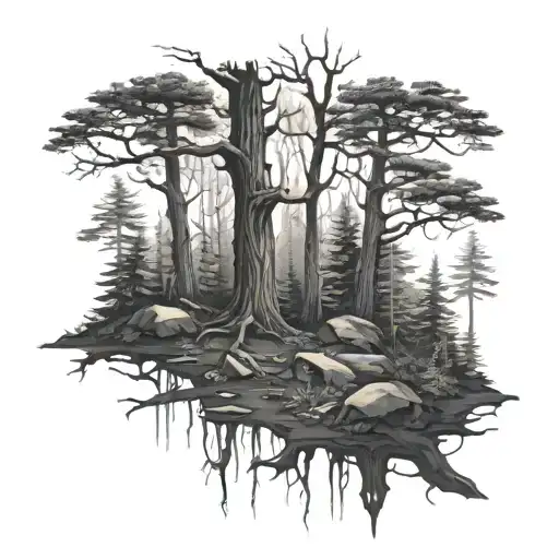 dark forest scene tattoo design idea