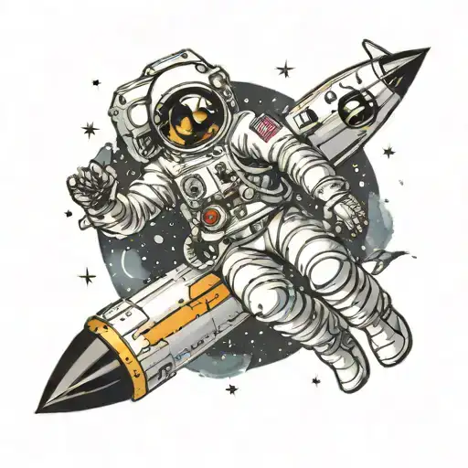 astronaut a moon a rocket arriving at the tattoo design idea