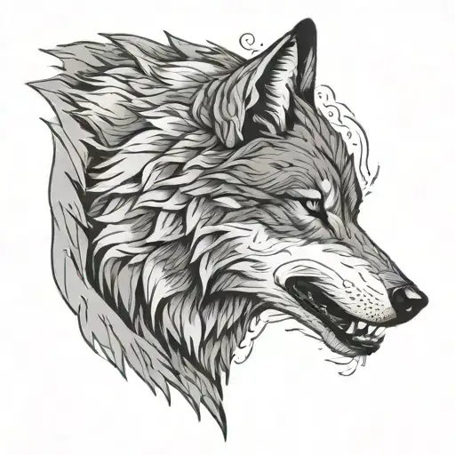 Growling Wolf And Mountains tattoo design idea