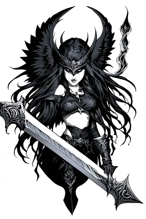 Morrigan armed with a weapon forged tattoo design idea