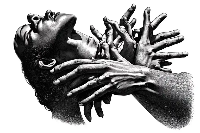 many hands reaching to choke the neck tattoo tattoo design idea