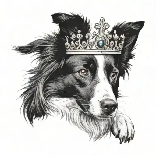 border collie wearing a crown on back of left hand tattoo design idea