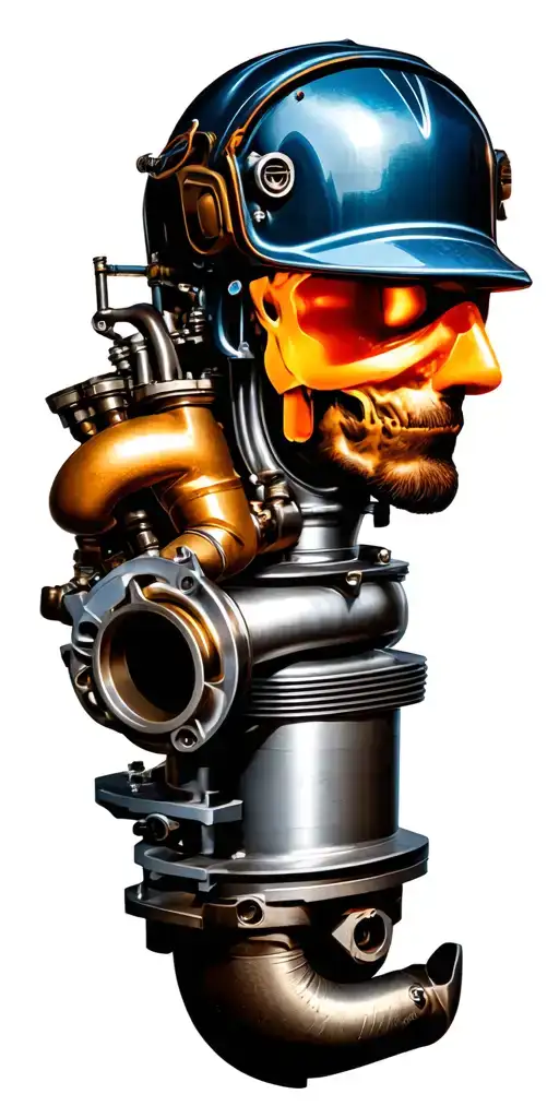 heavy diesel mechanic parts and tools with turbocharger at the shoulder tattoo design idea
