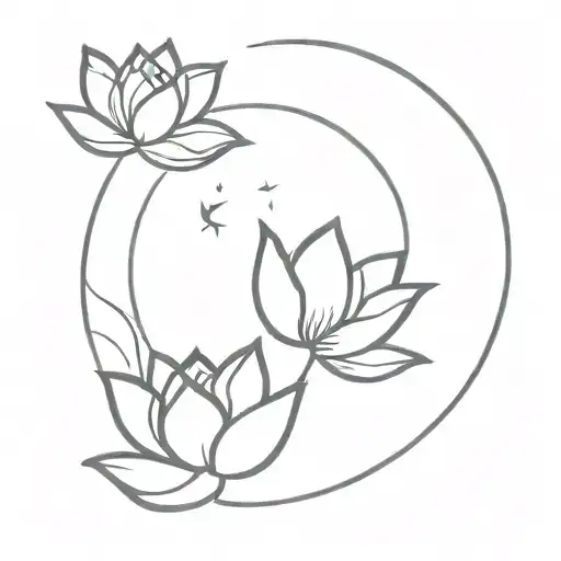 moon and lotus flower tattoo design idea