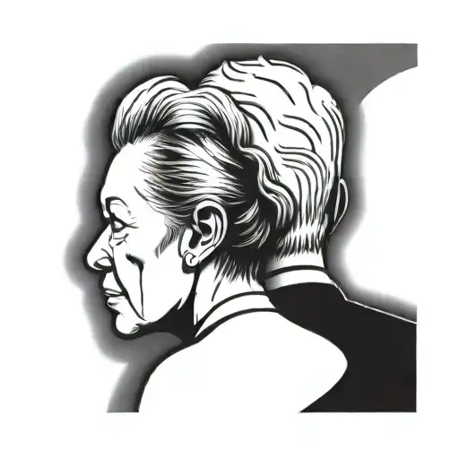 silhouette of a grandfather and his granddaughter from behind tattoo design idea