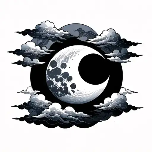 Japanese moon and cloud tattoo design idea