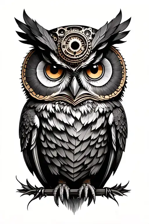 steampunk owl tattoo design idea