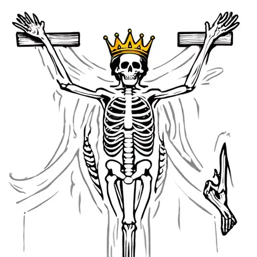 crucified skeleton body with crown tattoo design idea