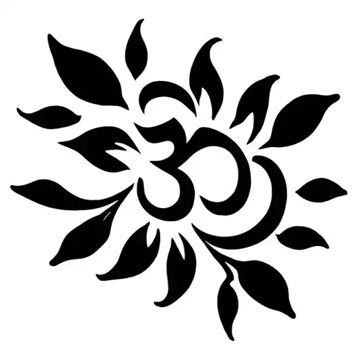 tamil aum symbol above the flower large black leaves tattoo design idea