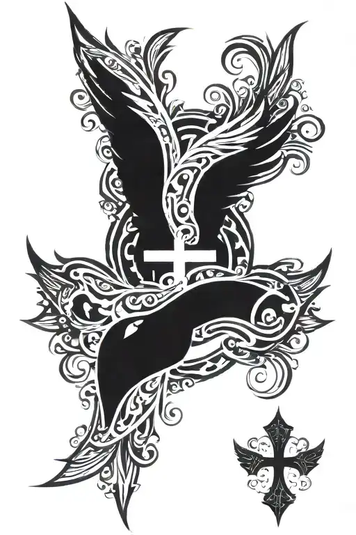 Cross crown wings spread wide tattoo design idea