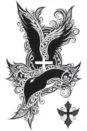 Cross crown wings spread wide tattoo design idea
