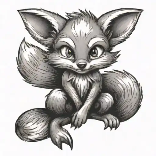 little fox from sonic with two tails sitting tattoo design idea