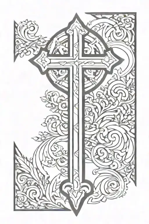 christian cross long and tall tattoo design idea
