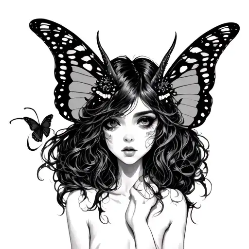 butterfly demon girl tattoo design idea
