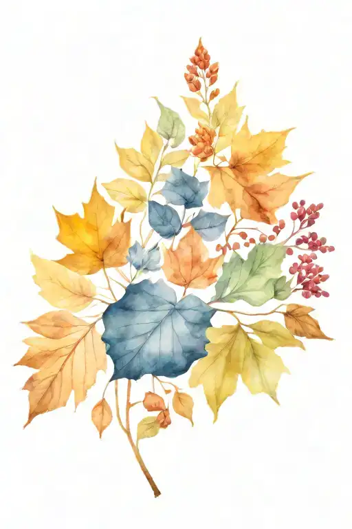 fall leaves with september and may and march birth flowers tattoo design idea
