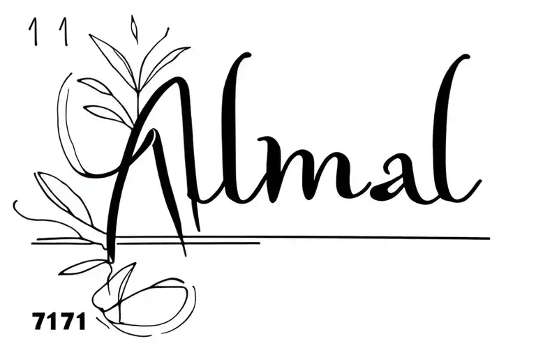 text Alma, text Almaal, Line art, number 7171 tattoo design idea