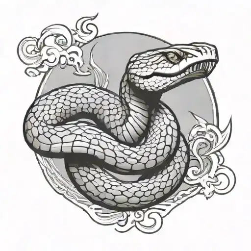 king cobra slithering around moon tattoo design idea