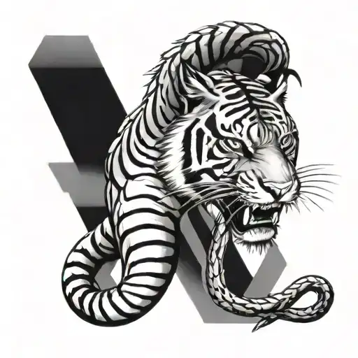 dicipline Strength Courage with tiger or snake wrapped tattoo design idea