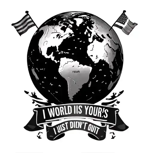 The World Is Yours Globe with The Marathon Continues Flags Underneath it and the text "I Just Didn't Quit" below flags tattoo design idea