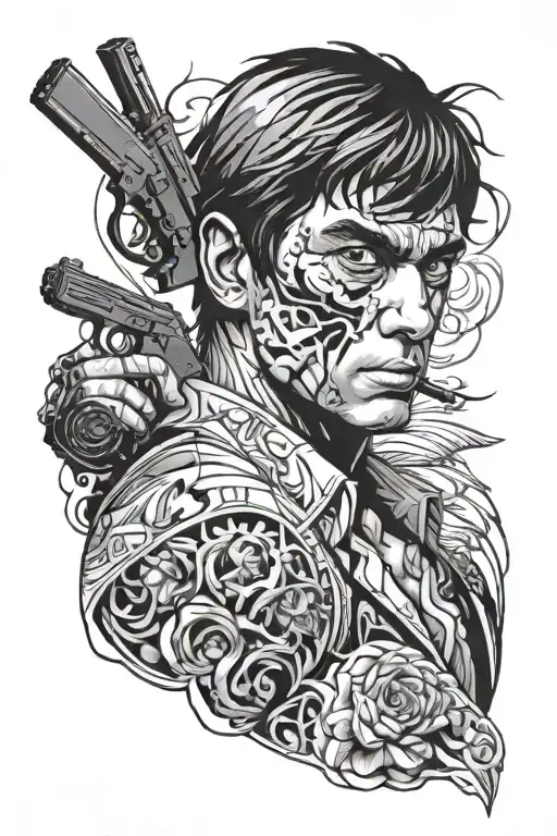 complete manga with scarface theme tattoo design idea