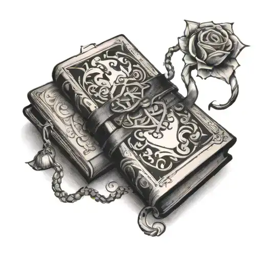 book tattoo with  bdsm, smut, dark romance, bondage vibes tattoo design idea