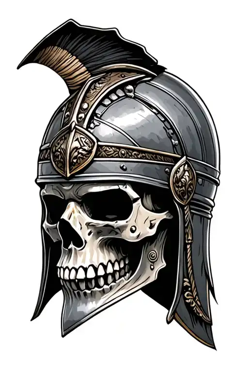 gladiator helmet with skull bottom half face tattoo design idea
