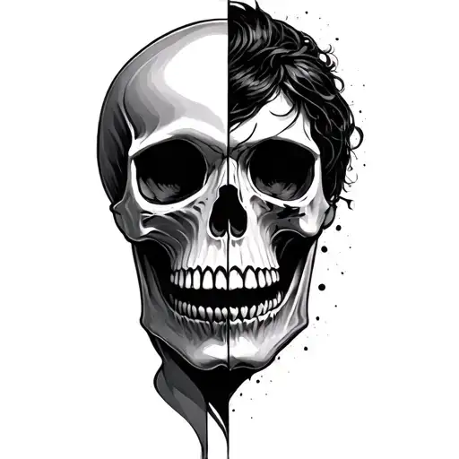 half skull half face tattoo design idea