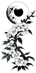 Japanese cherry with moon and sun in the background tattoo design idea