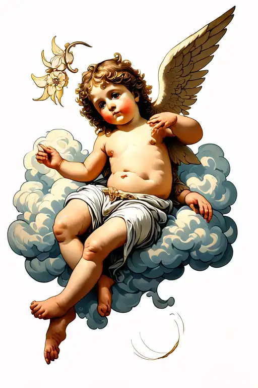 Cherub lying on a cloud tattoo design idea