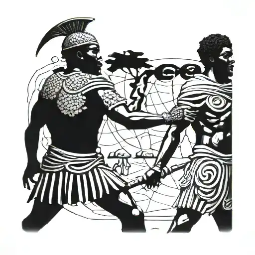 Greeks vs africans war tattoo design idea